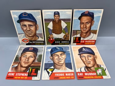 Lot of (6) 1953 Topps Baseball High Number Cards - Varying Conditions