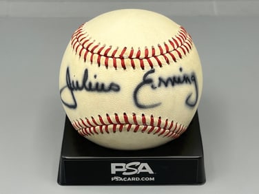 Julius Erving Signed Baseball with PSA DNA Certification - Dr. J blacked out the Wilson logo because