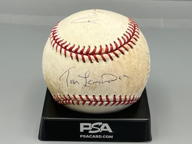 LA Dodgers Super Fans Signed OML Game Used Baseball - Tommy Lasorda, Larry King and Alyssa Milano -