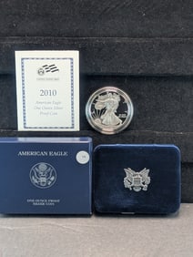 2010-W Proof American Silver Eagle. OGP/COA. One Troy Ounce .999 Fine Silver $1