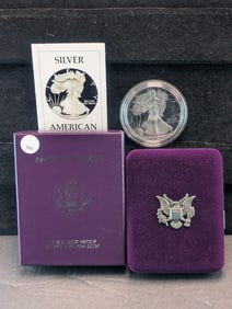 1986-S Proof American Silver Eagle. KEY DATE. OGP/COA One Troy Ounce .999 Fine Silver $1