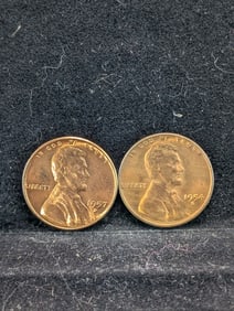 1954-S & 1957-D Lincoln Wheat Cents, Red UNC.