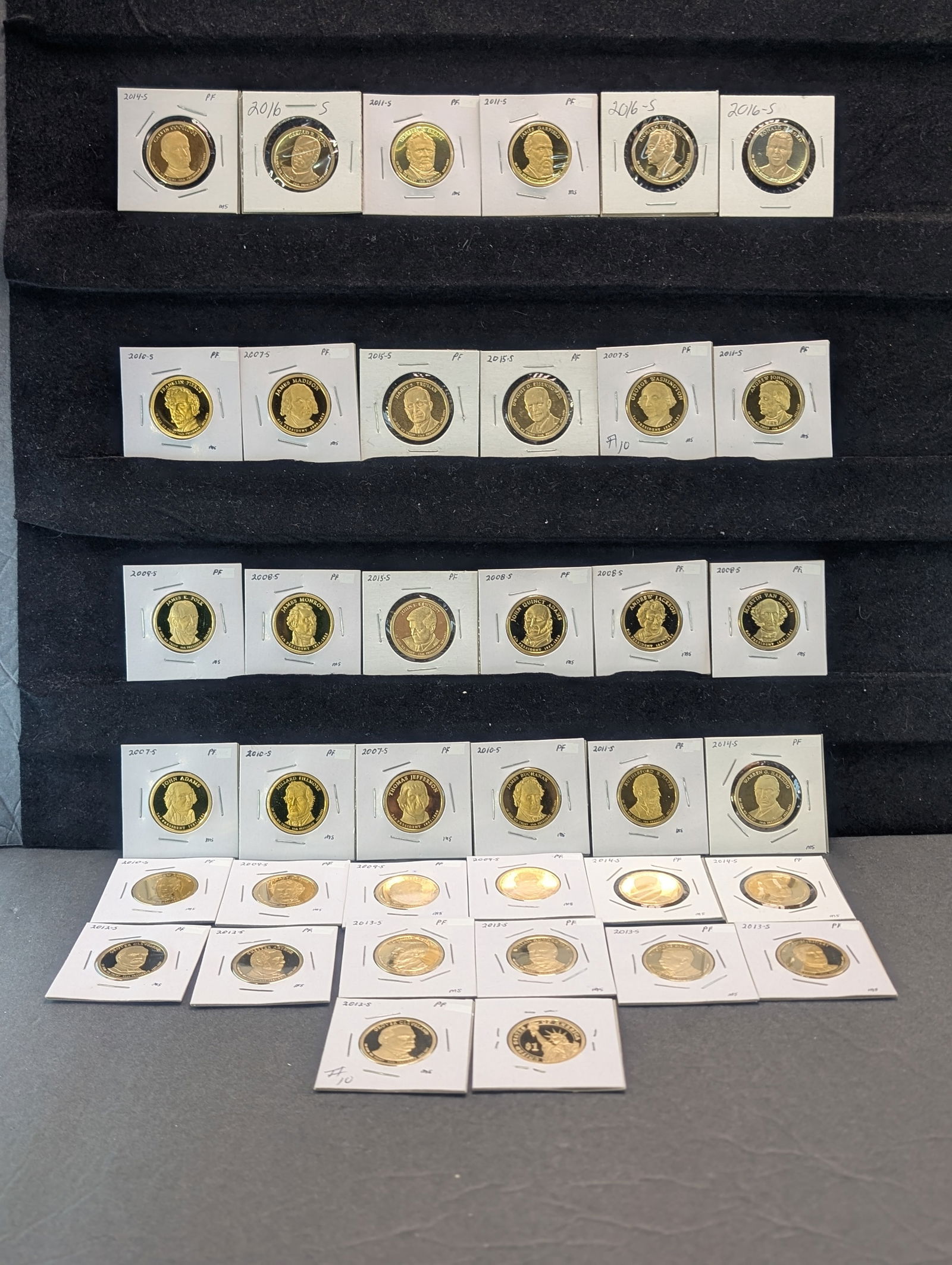 Complete Set Of Proof Presidential Dollars From 2007-S/2016-S. 38 Coins. (1 of 8)