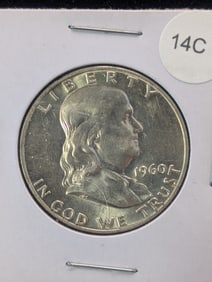 1960-D Franklin 50c. 90% Silver. GEM UNC