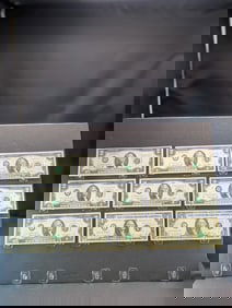 (9) 1976 $2 Federal Reserve Notes. (4) With Lower S.N. & (1) With Alignment Error