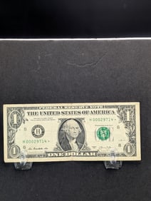 2013 $1 U.S. Federal Reserve Star Note, Low Serial Number