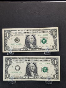 (2) 2021 Federal Reserve Star Notes, Lower Serial Number