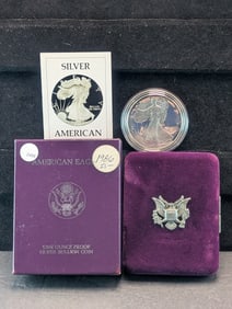1986-S Proof American Silver Eagle. KEY DATE. OGP/COA One Troy Ounce .999 Fine Silver $1