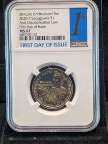 2020-P Sacagawea $1 Anti Discrimination Law 1st Day Issue NGC MS67 From 20 Coin UNC Set\