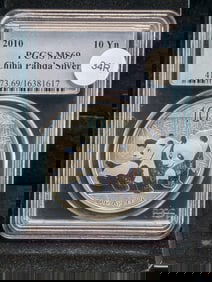 2010 Brilliant Uncirculated China 10 Yuan .999 Pure Silver Panda Graded MS69 By PCGS Grading