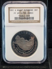 1991-S Mount Rushmore Proof Silver Dollar NGC PF69 Ultra Cameo