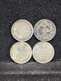 4 Consecutive (1911, 1912, 1913 & 1914, .925 Sterling Silver) High Grades, Canada 5 cents