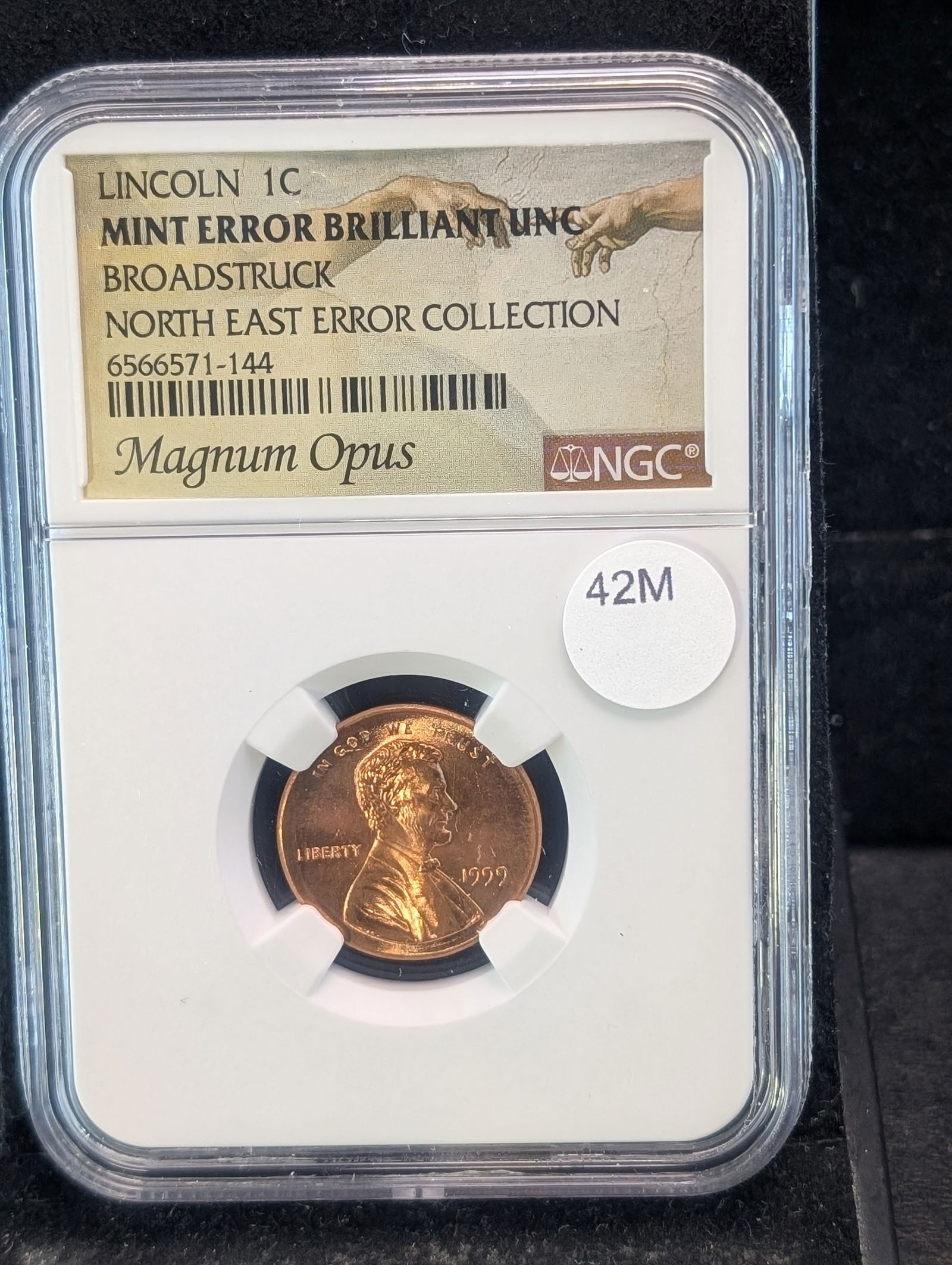 1999 Lincoln Memorial Cent Mint Error Broadstruck North East Error Collection NGC B UNC (1 of 3)