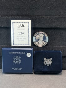 2010-W Proof American Silver Eagle. OGP/COA. One Troy Ounce .999 Fine Silver $1