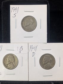 1941 P,D,S Jefferson Nickels
