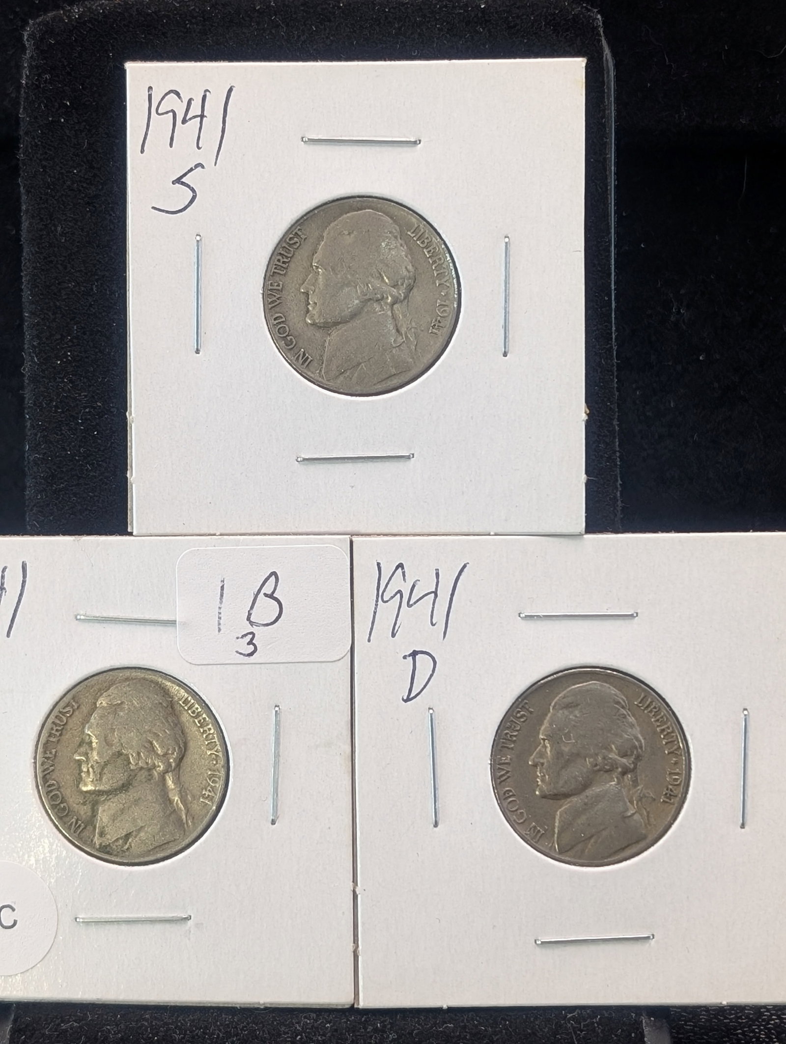 1941 P,D,S Jefferson Nickels: 1941 P,D,S Jefferson Nickels