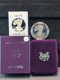 1986-S Proof American Silver Eagle. KEY DATE. OGP/COA One Troy Ounce .999 Fine Silver $1
