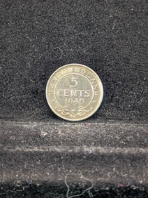 1945-C (Unc, WWII Era) Newfoundland, .925 Sterling Silver, Canada 5 cents