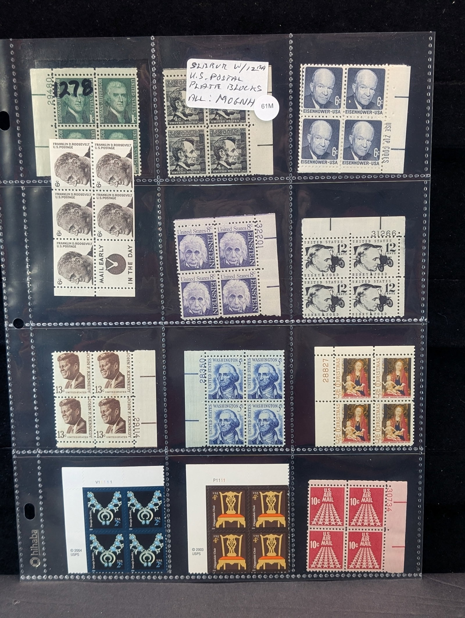 Sleeve of 12 Postage Plate Blocks MOGNH: Sleeve of 12 Postage Plate Blocks MOGNH