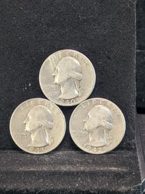 3 Consecutive, 90% Silver, (1940, 1941 & 1942 S, WWII Era) Washington Quarters, Nice Grades