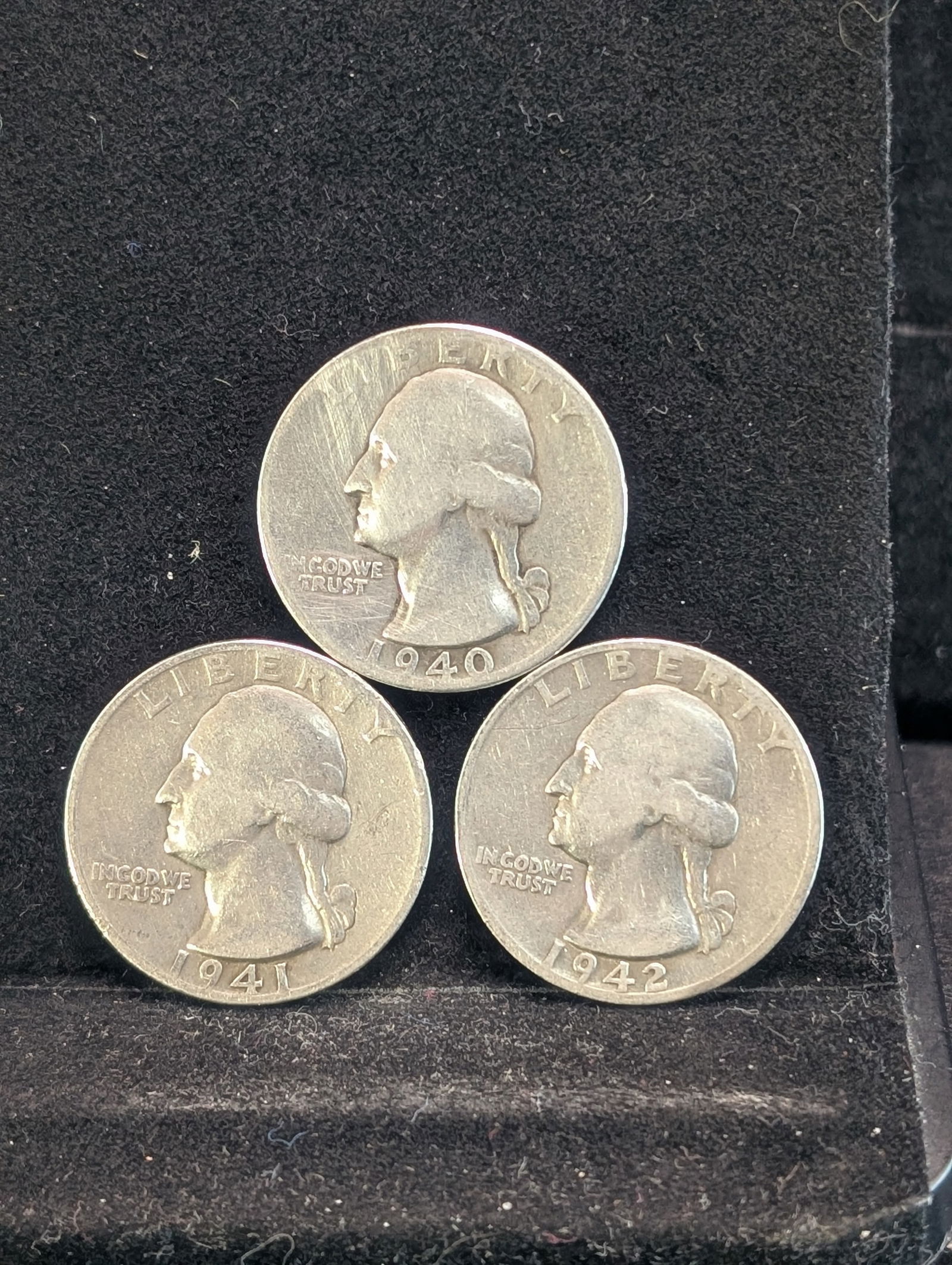 3 Consecutive, 90% Silver, (1940, 1941 & 1942 S, WWII Era) Washington Quarters, Nice Grades (1 of 2)