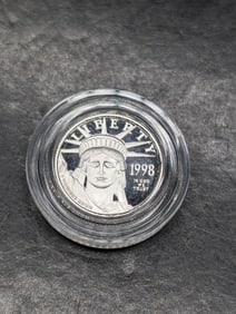 1/10th Oz. .999 PURE PLATINUM 1998-W $10.00 American Platinum Eagle in Capsule