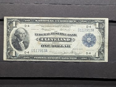 1918 Series Cleveland, Ohio $1.00  National Currency Note w/ 2 Pinholes **VF**
