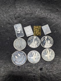 1 Gram Each .999 FINE SILVER Various Designed Miniature Art Bars & Rounds (10 PCS)