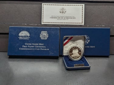 2003-P PROOF First Flight Centennial Commem Silver Dollar in OGP w/ COA
