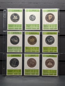 Lot of 9 Various Commemorative Bronze & Silver-Nickel Medals in Collector's Sleeve