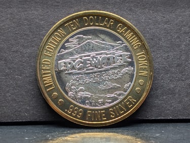 Limited Edition .999 FINE SILVER CENTER Edgewater Casino $10 Gaming Token in Capsule