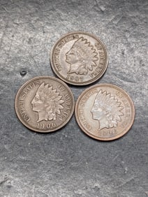 Lot of Three **AU** Indian Head Cents