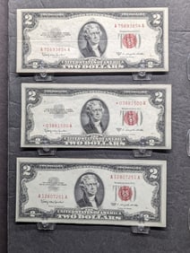 1963 & (2) 1953-C Series $2.00 RED SEAL Banknotes Including Star Note *CRISP PAPER*