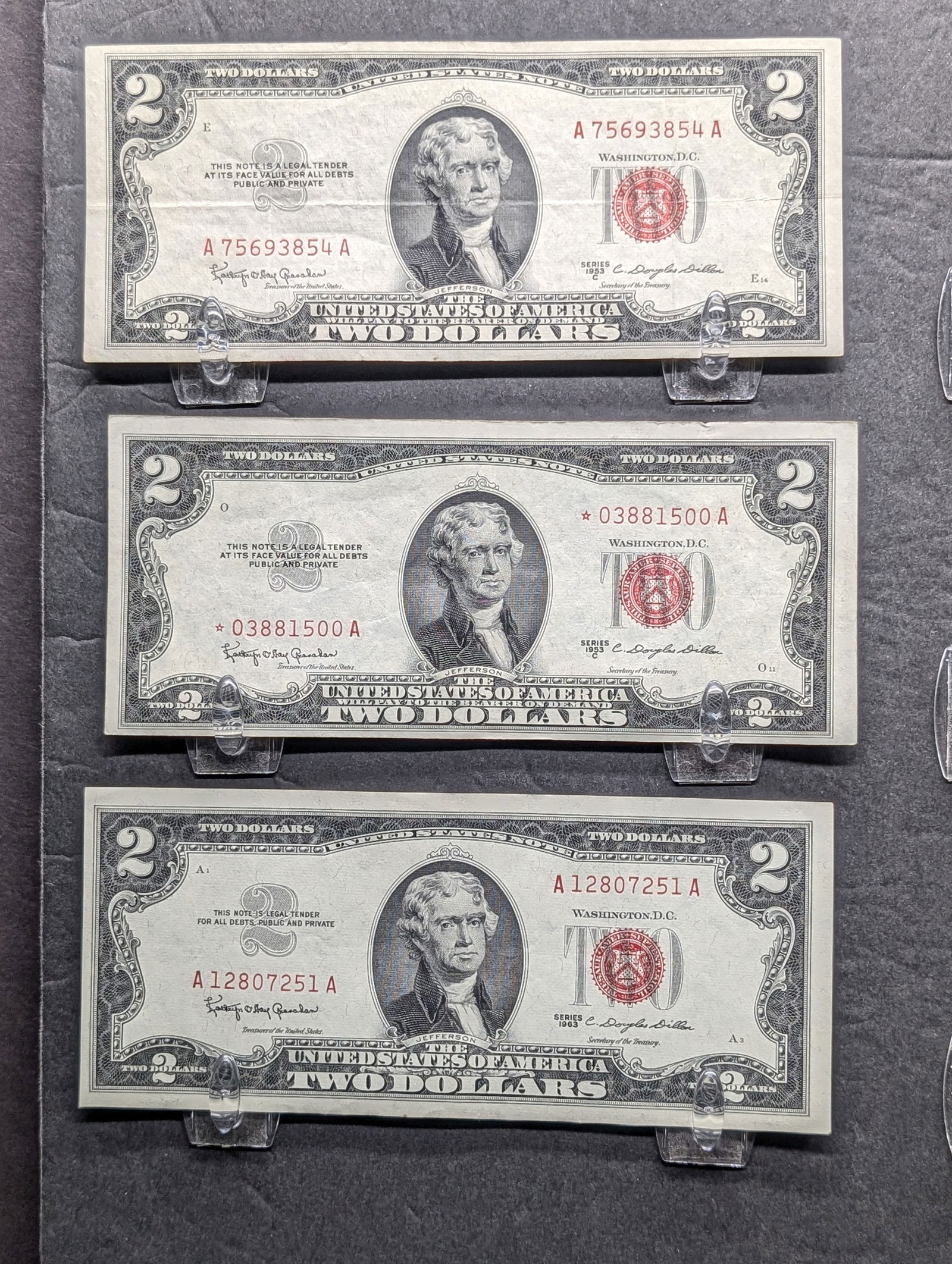 1963 & (2) 1953-C Series $2.00 RED SEAL Banknotes Including Star Note *CRISP PAPER* (1 of 3)