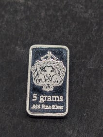 5 Gram .999 FINE SILVER Scottsdale Lion Designed Art Bar