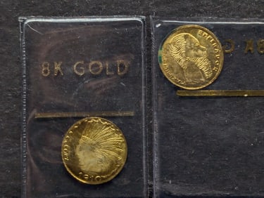 1865 Mexico Maximiliano & 1910 Indian Head COPY $10 Eagle -Both 8k GOLD (2 PCS)