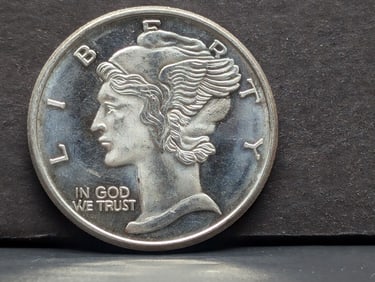 1 Oz. .999 FINE SILVER Mercury Dime Designed Round