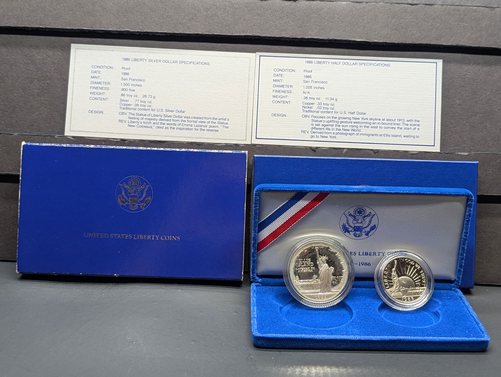 1986-S PROOF U.S. Liberty Commem 2-Coin Set in OGP w/ COA (1 of 4)