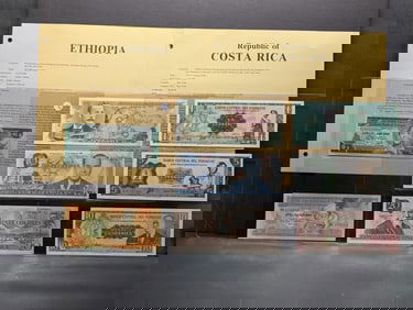 8 Foreign Notes GEM Crisp: 2 from Horn of Africa country, 1991, 3 from Costa Rica, 1979, and 3 from