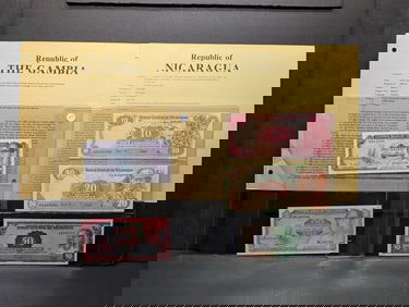 5 Foreign Notes GEM Crisp: 2 from Gambia, 1980s and 3 from Central America 1979.