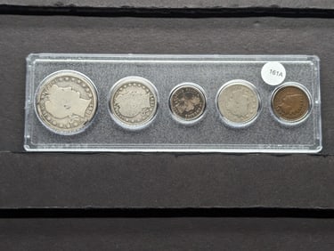 1897 Year Set. Barber Half. Quarter. Dime. V Nickel; and Indian Head Cent. Average Circ