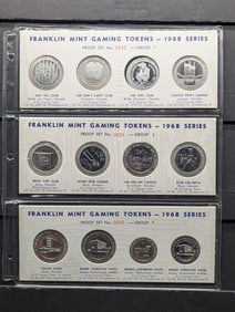 Lot of 12 Various $1.00 & $0.50 Commem 1968 Series Gaming Tokens in Collector's Sleeve