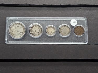 1898 Year Set. Barber Half. Quarter. Dime. V Nickel; and Indian Head Cent. Average Circ