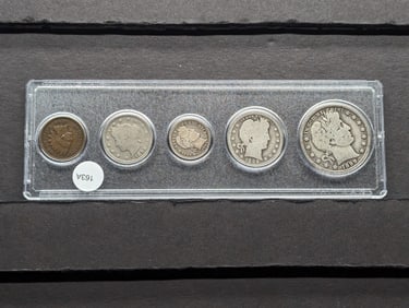 1899 Year Set. Barber Half. Quarter, Dime. V Nickel; and Indian Head Cent. Average Circ