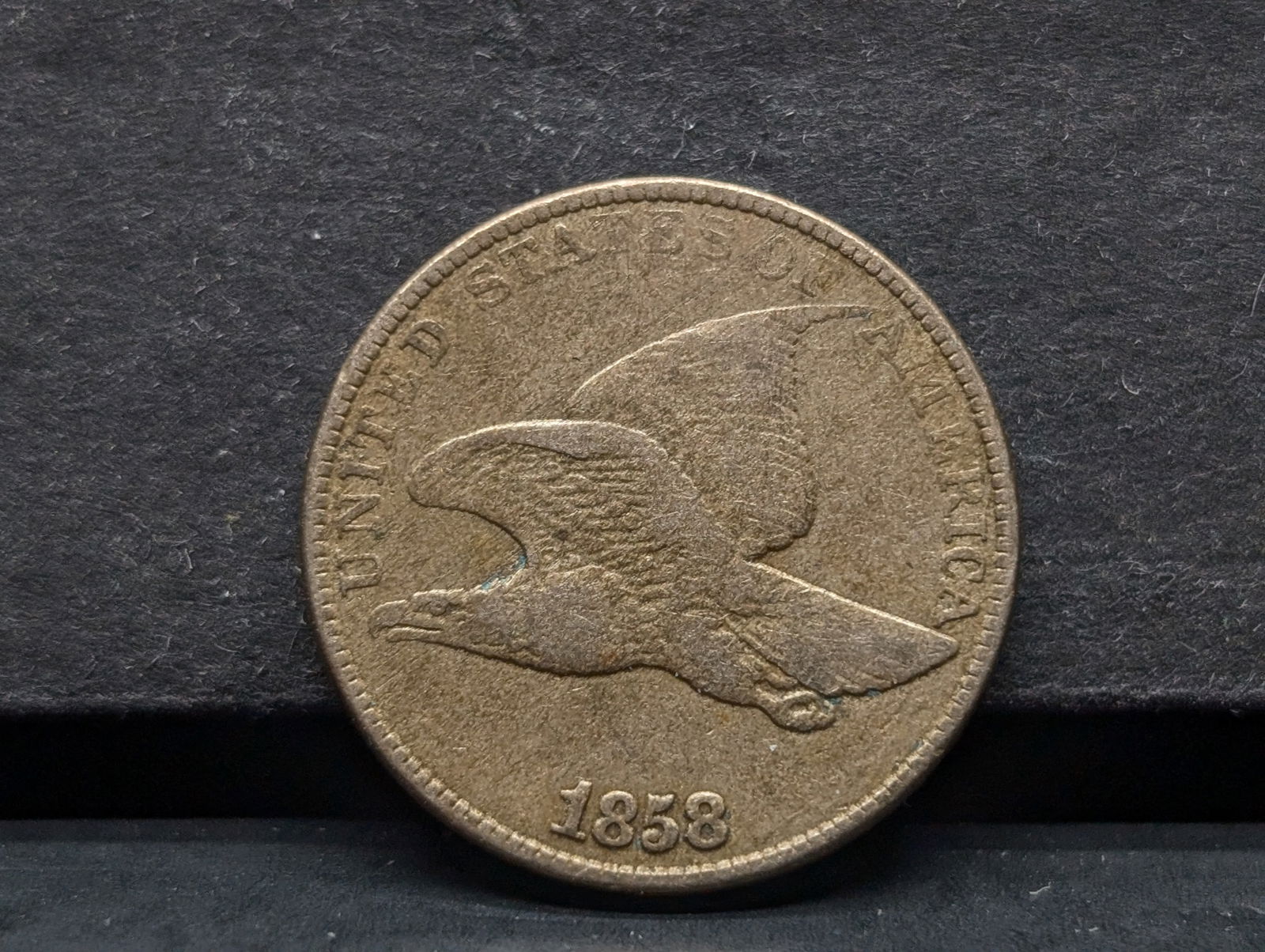 1858 Large Letters Flying Eagle Cent. Fine. Original surface. (1 of 3)