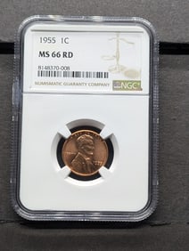 1955 Lincoln Wheat Cent - NGC MS66 RD (NGC Price Guide $100)