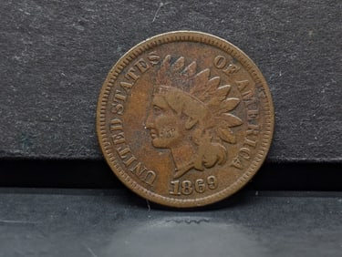 1869 Indian Head Cent. Very Good. Semi-Key date. Nice Medium Brown. Scarce.