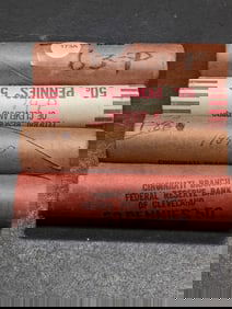 Four Federal Reserve Wrapped Lincoln Copper Memorial Cent Rolls: 1963 P, 1964 D, 1968 D, and 1974 P.
