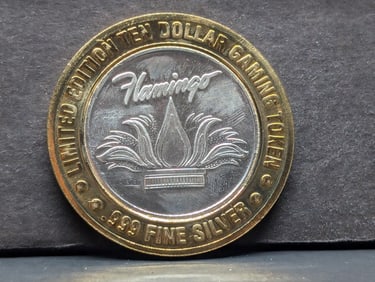 Limited Edition .999 FINE SILVER CENTER Flamingo Casino $10 Gaming Token in Capsule