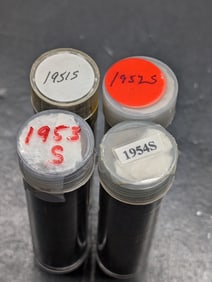 Four Copper Lincoln Wheat Cent S Mint rolls: 1951-S, 52-S, 53-S, and 54-S. Circulated.